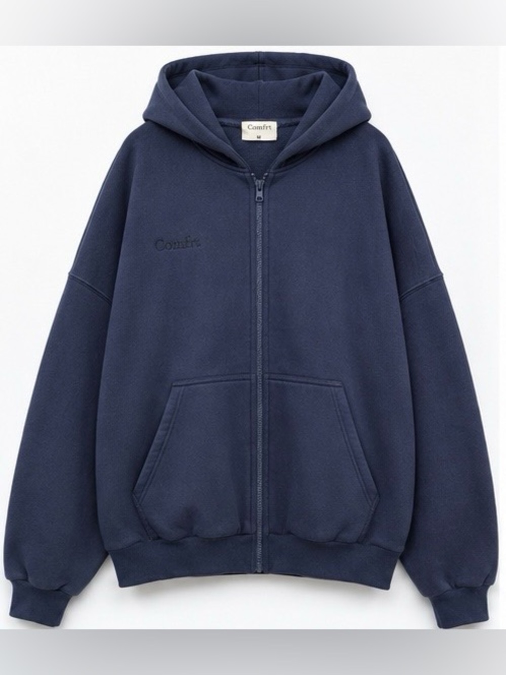 Comfrt Heavyweight Full Zip Hoodie Navy Blue Oversized Fleece Lined Size Medium
